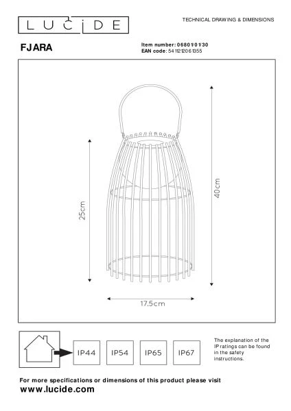 Lucide FJARA - Lampe de table Intérieur/Extérieur Rechargeable - Batterie/Piles - Ø 17,5 cm - LED Dim. - 1x0,3W 2800K/3200K - IP44 - 3 StepDim - Noir - TECHNISCH